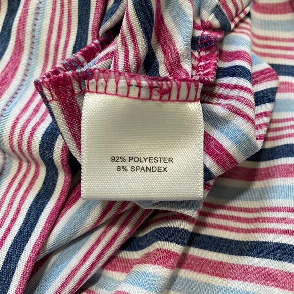 Peter Millar Summer Comfort Polo Shirt Large Pink Blue Stripe Wristling Straits - Picture 8 of 15